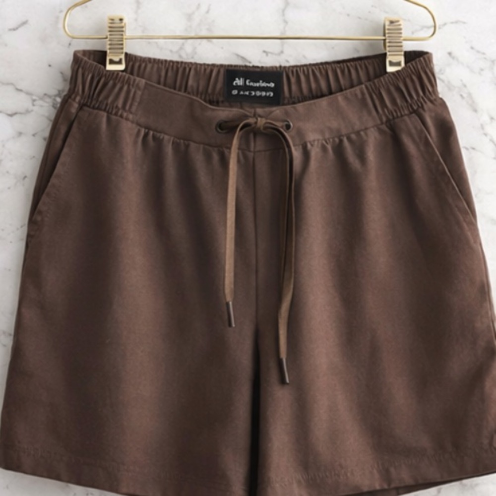 All in Motion Luxe Brown Athleisure Shorts — Soft Minimalist Lounge Essential